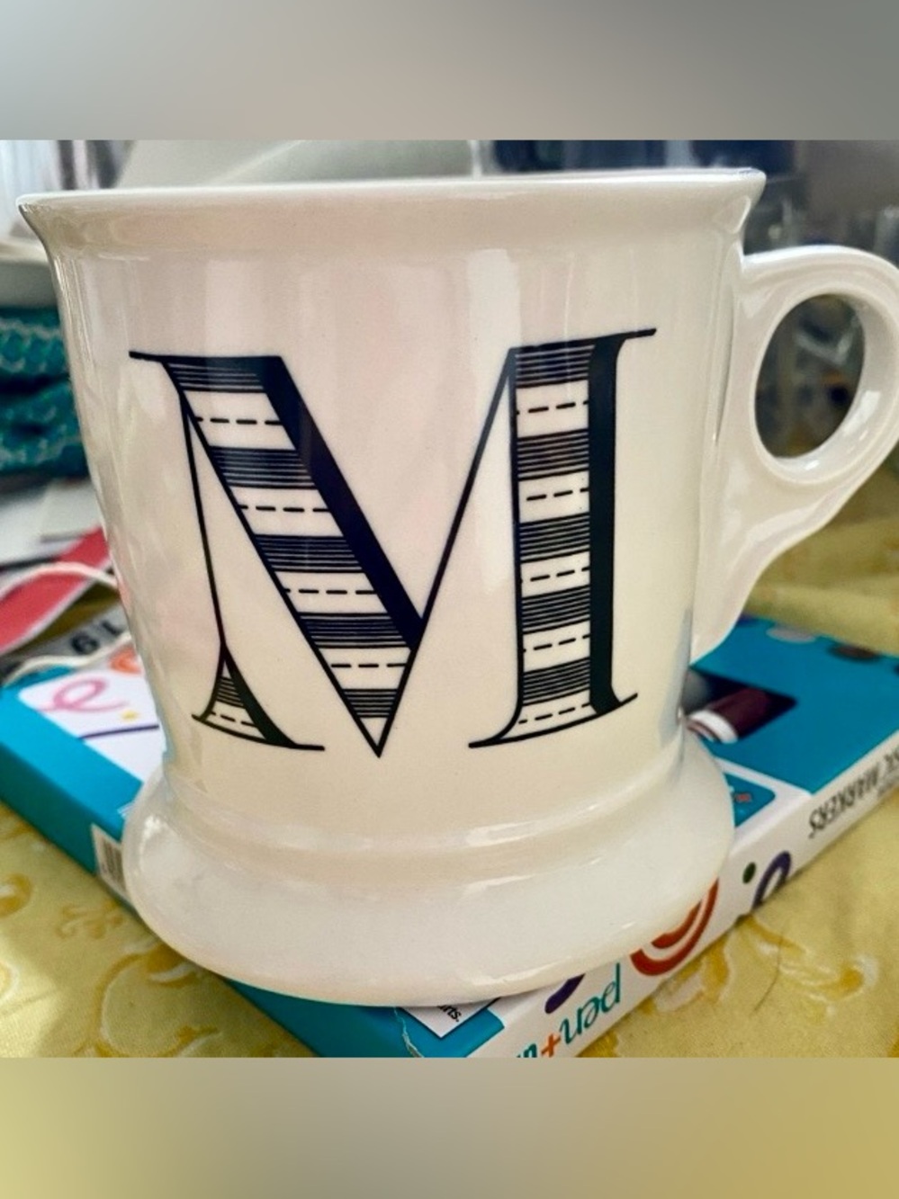 Anthropologie “M” Mug. In Great Condition. Classic Monogram Style. No chips. EUC